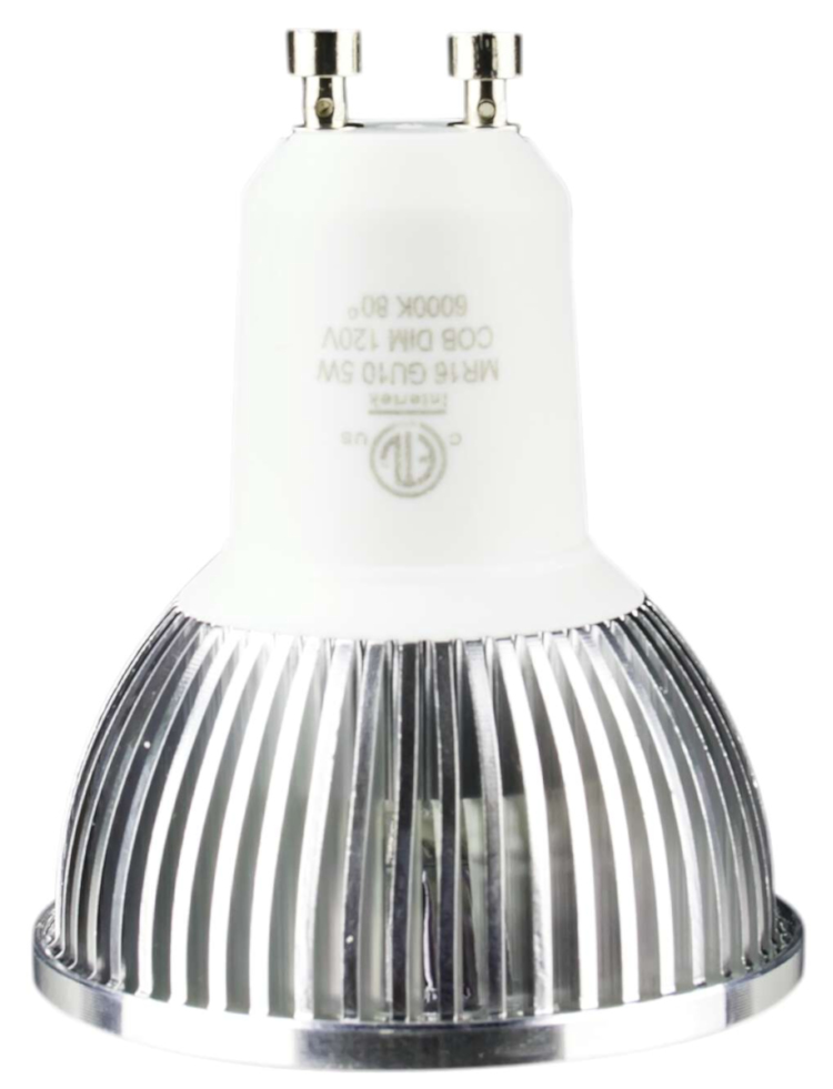 Ledvon OPC-MR16-GU10C LED bulbs, featuring COB technology and 5W power consumption. Fully dimmable and compatible with most dimmers, these GU10 replacements are perfect for spotlights. Get the best of both worlds’ energy efficiency and powerful illumination Side View.