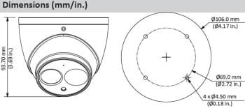 N84CG52 4K HD outdoor ePoE Network Turret Camera With 2.8 mm Lens Nigh Vision; Dimension