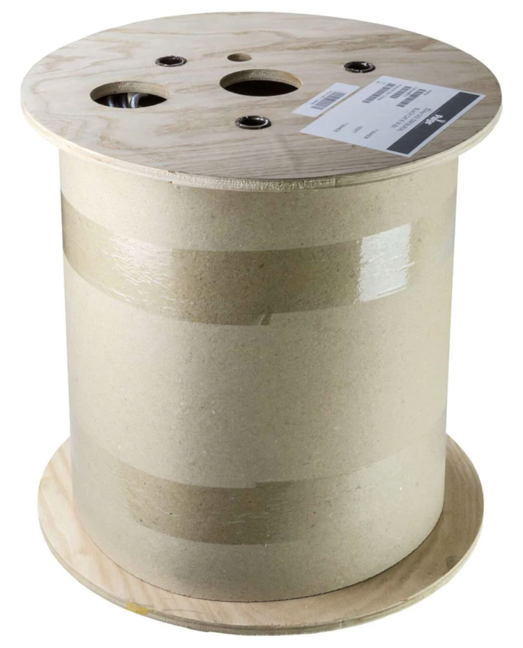 Wooden reel of Paige CB-C6E-710648DB Cat6 cable.
