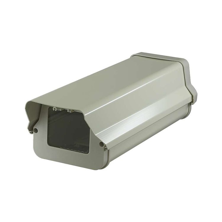Protect your outdoor camera with Telpix HO-605 housing. Weatherproof, beige, and includes sun shield and lockable clasp. Measures 5.6×4.5×14.5 inches.