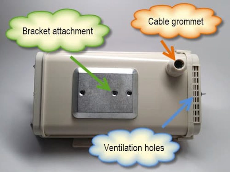 Protect your outdoor camera with Telpix HO-605 housing. Weatherproof, beige, and includes sun shield and lockable clasp. Measures 5.6x4.5x14.5 inches Bottom.
