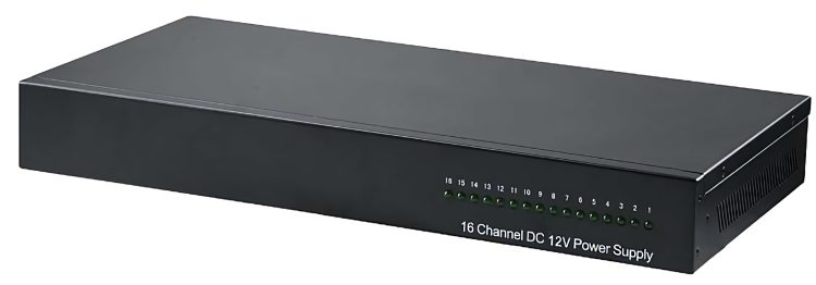 Protect your workstations and home entertainment equipment with our RA-TR-24A1620N UPS system. AC 100-240V, 16 outputs with PTC reset fuse and lightning protection Left View.