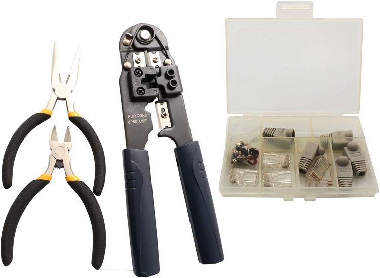 STK-8930 65 Pieces Computer Tool Kit, Slim Zipped Case Modular Crimps, Strips, and Cut Tool