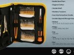 TO-STD-5835 35-piece multipurpose precision screwdriver set has everything you require for DIY projects: needle nose pliers, diagonal cutters, flexible shaft, tweezers, and more. Comes with a durable zippered storage case Contanet