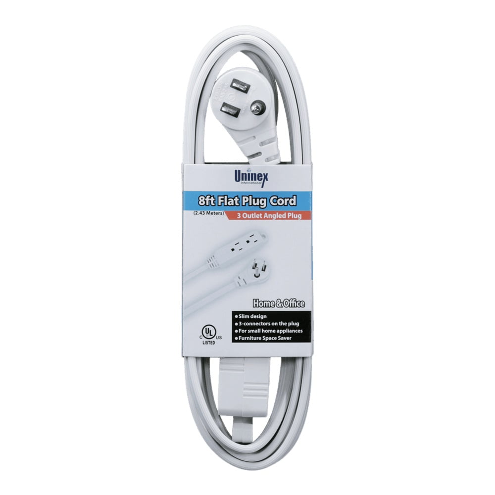 TR-EC1608AUL 8 ft (2.44 m) Flat Plug Extension Cord, Basics Indoor 3 Prong Grounded Wire Boxed