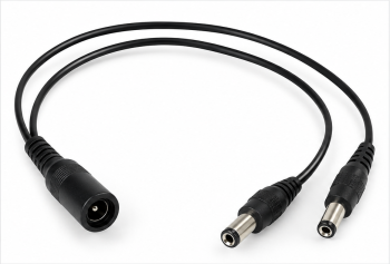 TR-PIGTAIL2 CCTV power pigtail 5-pack featuring 2.1mm 1-to-2 splitters with one female input and two male outputs for compatible 12VDC security camera power connections.