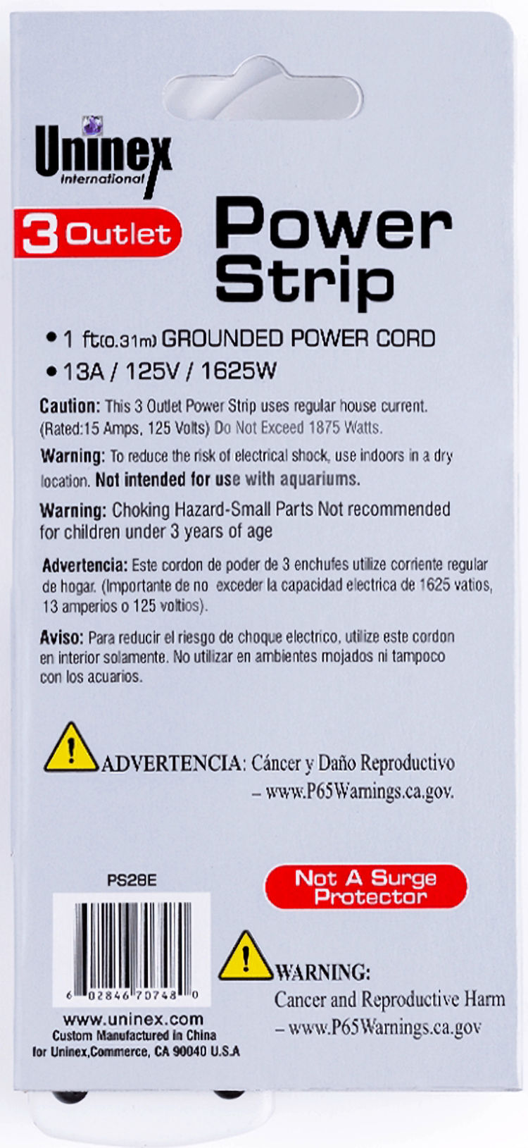 Uninex TR-PS28E extension cord. Its 3 outlets, grounding feature, and right-angle plug make it a must-have for any household. With 13A, 125V, and 1625W, it can power all your devices safely and efficiently. Plus, its sleek design blends seamlessly with any home decor.