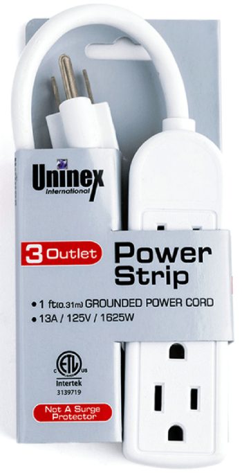 Uninex TR-PS28E extension cord. Its 3 outlets, grounding feature, and right-angle plug make it a must-have for any household. With 13A, 125V, and 1625W, it can power all your devices safely and efficiently. Plus, its sleek design blends seamlessly with any home decor.