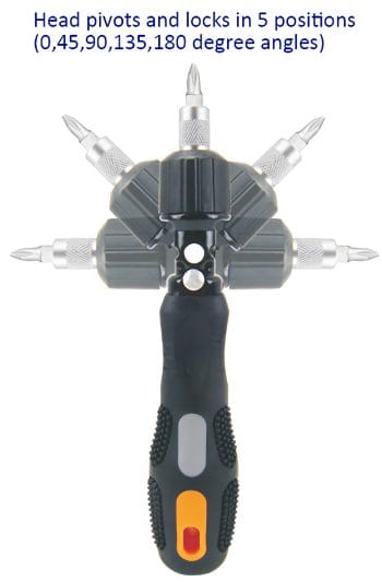 Tackle tough jobs with ease! The TO-STD-6520 Ratchet Screwdriver and Socket set has a high-torque 3-way reversible ratchet adjustable head and soft easy grip handle. Get it now 180° adjustable