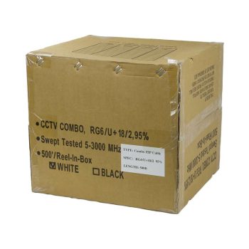 Telpix CB-6CP-G05B95S-B RG6 Coax and Power Combo Cable, 500ft (152.4 m), Black