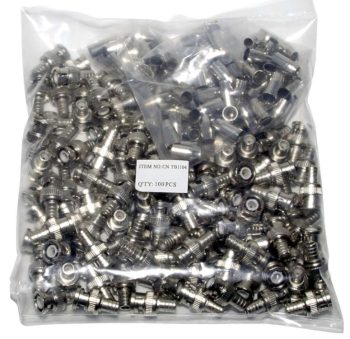 Telpix TB1104 BNC connectors. Made for RG59 coaxial cable, these high-grade connectors ensure a solid and lasting connection for your surveillance needs. Easy to use and trusted by professionals, get 100 pieces now!