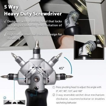 This TO-STD-651 15-In-1 Ratcheting Screwdriver Set Includes 11 Bits for Precision Driving, Plus a High Torque Ratchet and an Adaptor for Sockets. Perfect for any DIY Project Swivel Head