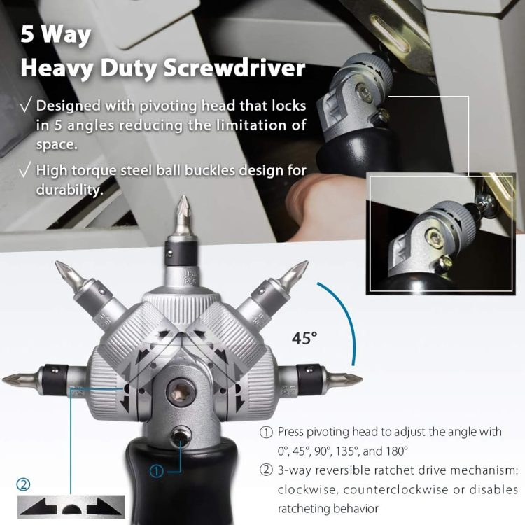 This TO-STD-651 15-In-1 Ratcheting Screwdriver Set Includes 11 Bits for Precision Driving, Plus a High Torque Ratchet and an Adaptor for Sockets. Perfect for any DIY Project Swivel Head