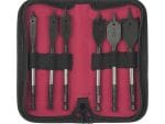 This TO-WBS-06 spade bit set is heavy duty guaranteed for strength, efficiency, and durability. Get maximum speed and clean holes with its fast start tip and deep flute paddle. 6 Slandered sizes,3/8″‚ 1/2″‚ 5/8″‚ 3/4″‚ 7/8″‚ and 1″ Opened.