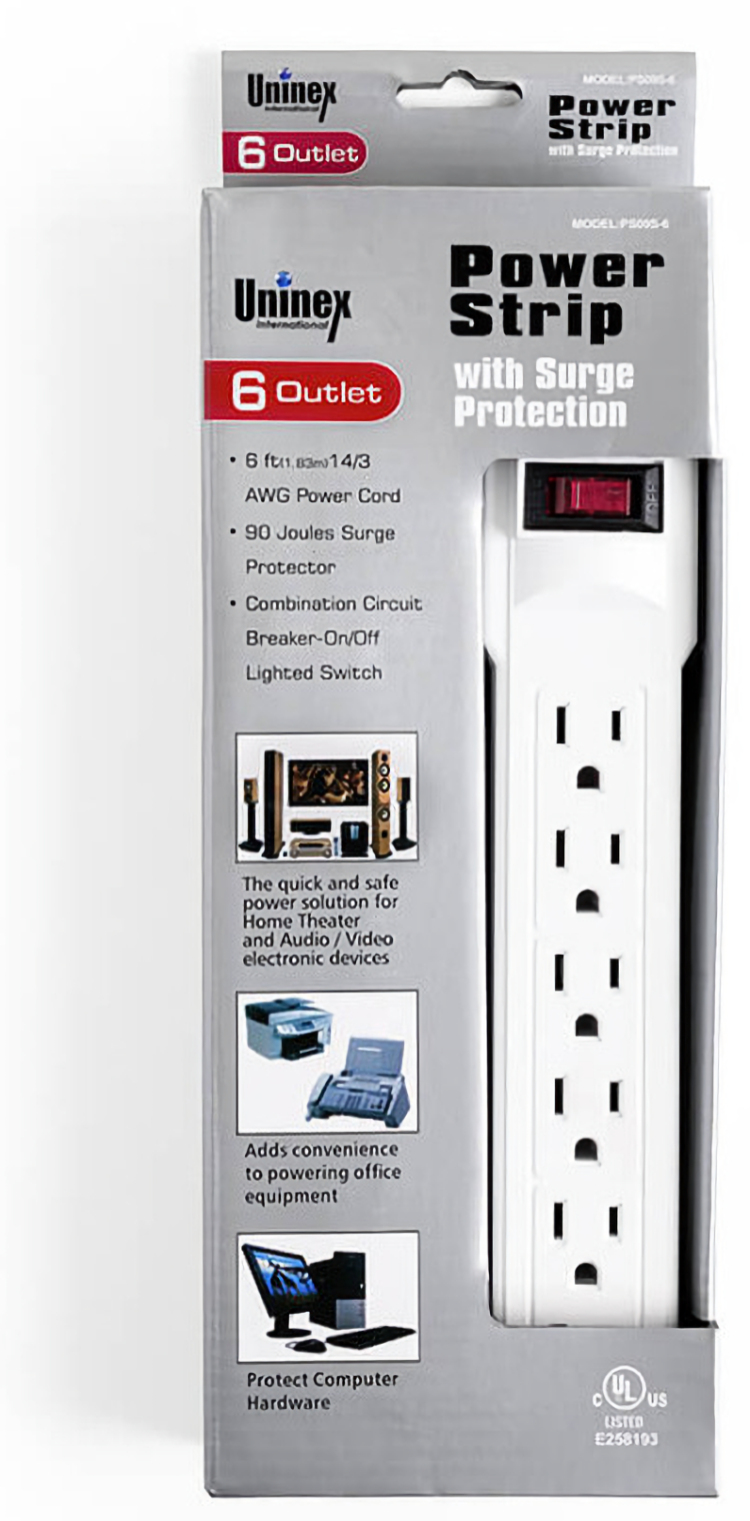 TR-PS09S-6 POWER 6 OUTLET, 6ft (1.83 meters) cord Power Strip With Surge Protection Boxed