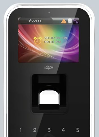 VIRDI DA-AC5000RF Fingerprint Scanner IP65-Rated Housing Customizable LCD LED Touch Keypad POE RF and Smart Card Support Patented Optical Sensor Tech Display