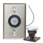 Virdi DA-BR-DH505 Is an Electromagnetic Door Holder Suitable for Fire Escape Doors In Large-Scale Buildings. 100 Lb. (45.36 Kg) Of Holding Force, Adjustable and Fixed Armature Plate, 12 Or 24VDC, No Residual Magnetism.