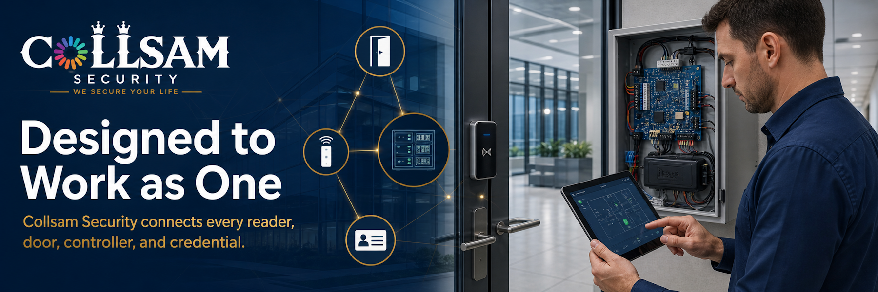 Access control system architecture designed by Collsam Security for secure managed entry.