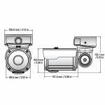 Eyemax UIR-M2342V-B EX-SDI IR bullet camera dimensions in millimeters and inches