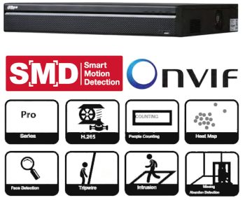 Dahua DHI-N54B5N 32-channel 4K NVR, efficient compression, advanced features for remote management. 32 IP cameras and 40 TB internal storage.