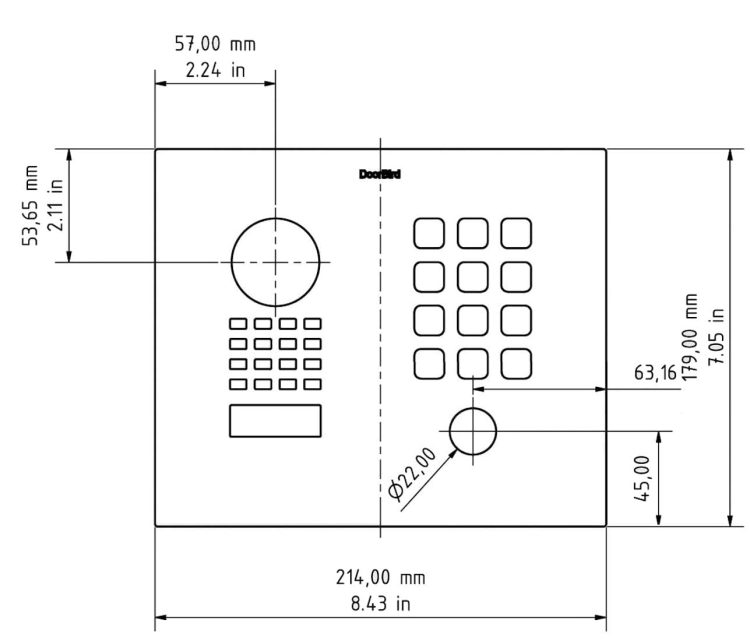 D1101KH Classic Surface-mount IP Video Door Station; Front Dimensions