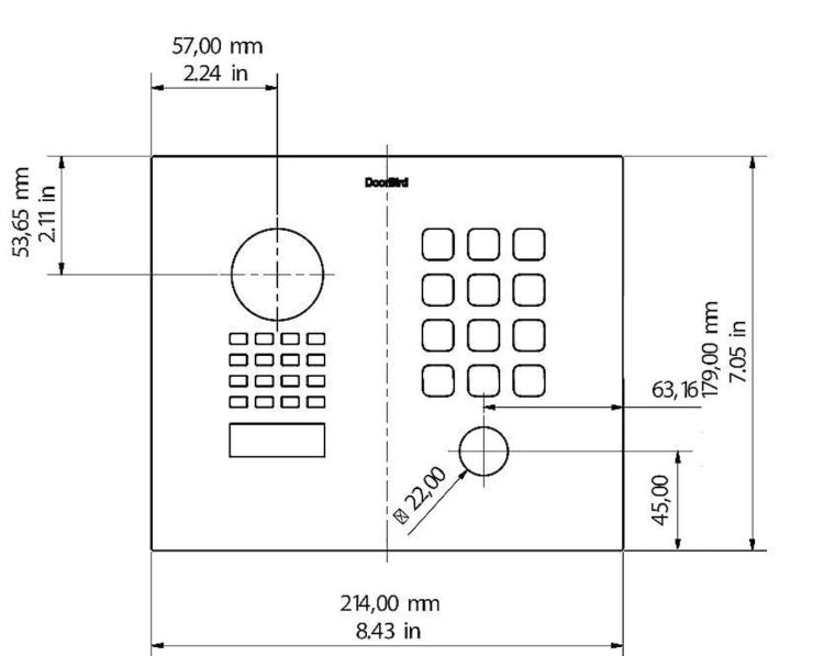DoorBird Front Panel for D1101KH M FP Modern Surface and Flush Mount Dimensions