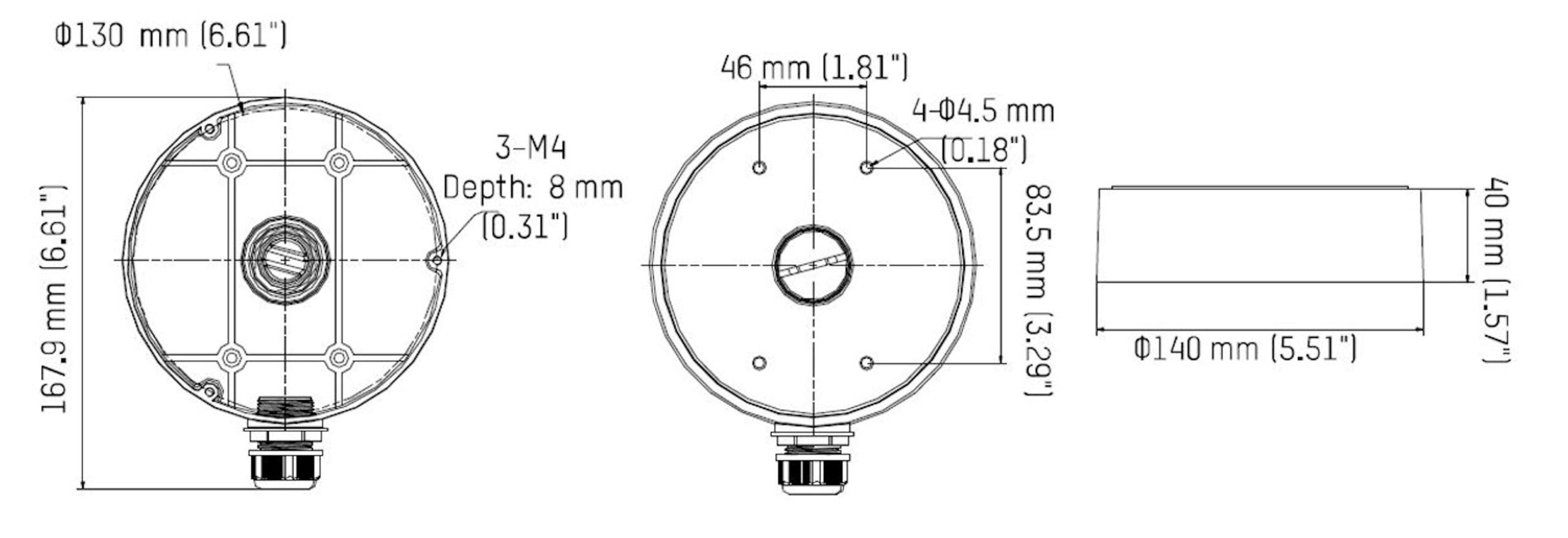 Hikvision CB140-DM45 Junction Box Dimensions