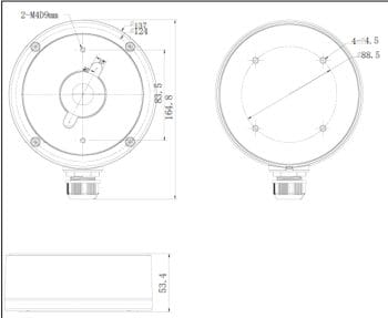 CBD-MINI is an aluminum junction box compatible with select Hikvision dome cameras. Dimensions