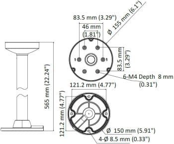 Hikvision DS-1471ZJ-155-Y Pendant Mounting Bracket Pendant Waterproof Dimension