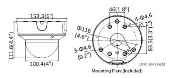 Hikvision DS-2CD2743G1-IZS 4MP Outdoor Network Dome Camera with Night Vision White Dimensions