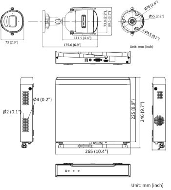 Hikvision EKI-K41B44W 4-Channel 4Megapixel Wi-Fi NVR with 1 TB HDD and 4 4Megapixel Wi-Fi Bullet Cameras Kit Dimensions