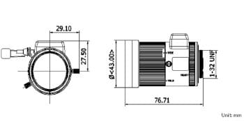 Hikvision TV0550D-MPIR Varifocal Auto Iris DC Drive 3Megapixel IR Aspherical Lens Dimension