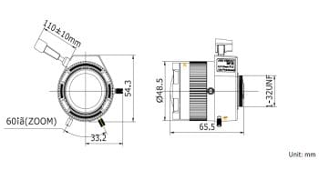 TV2712D-MPIR Varifocal Auto Iris DC Drive 3 Megapixel IR Aspherical Lens Dimensions