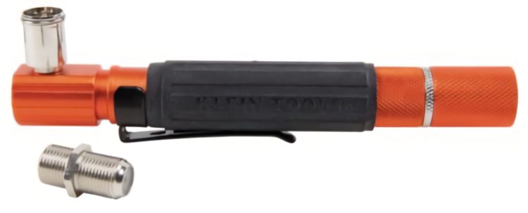 Efficiently test coaxial cables with the VDV512-007 from Klein Tools. Audible and LED indicators confirm continuity and shorts Green Light Tester Side View