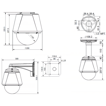 Eyemax UPT-1330 PTZ camera wall and ceiling mount dimension