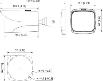 Dahua Technology Pro Series A52BB62 5MP Outdoor HDCVI Bullet Camera with Night Vision & 2.8mm Lens Cable Dimensions