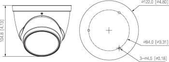 Dahua A52CJ6Z Pro-Series 5MP Night Color 2.0 HDCVI Turret Camera, 2.7, 13.5 Varifocal Lens, White Dimensions