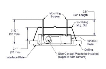 V2000D-ICH In-Ceiling Mounting Kits for the V2000D Dome Cameras Dimensions