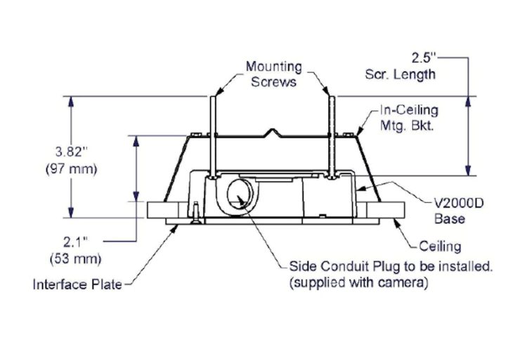 V2000D-ICH In-Ceiling Mounting Kits for the V2000D Dome Cameras Dimensions