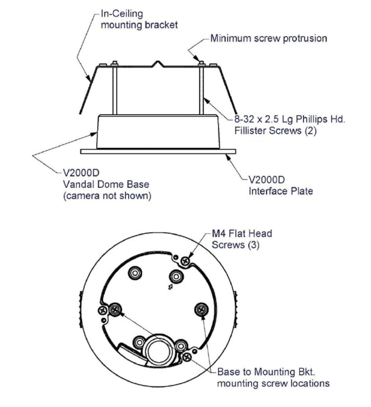 V2000D-ICH In-Ceiling Mounting Kits for the V2000D Dome Cameras Installation Setup