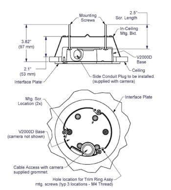 V2000D-ICH In-Ceiling Mounting Kits for the V2000D Dome Cameras Installed Position
