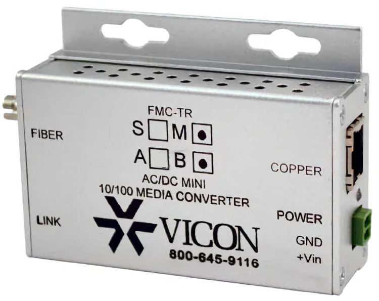 Boost your video surveillance network with Vicon Industries FMC-TRM-B mini media converter. Extend Ethernet range up to 2 miles (3.22 km) with ST connectors and automatic rate negotiation. Compact and rugged for extreme temperatures. Pair with FMC-TRM-A for a complete fiber link. #ViconSecurity #EthernetConverter