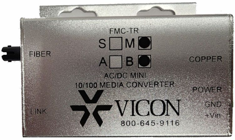 Boost your video surveillance network with Vicon Industries FMC-TRM-B mini media converter. Extend Ethernet range up to 2 miles (3.22 km) with ST connectors and automatic rate negotiation. Compact and rugged for extreme temperatures. Pair with FMC-TRM-A for a complete fiber link. #ViconSecurity #EthernetConverter