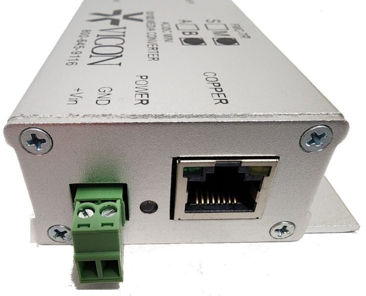 Boost your video surveillance network with Vicon Industries FMC-TRM-B mini media converter. Extend Ethernet range up to 2 miles (3.22 km) with ST connectors and automatic rate negotiation. Compact and rugged for extreme temperatures. Pair with FMC-TRM-A for a complete fiber link. #ViconSecurity #EthernetConverter
