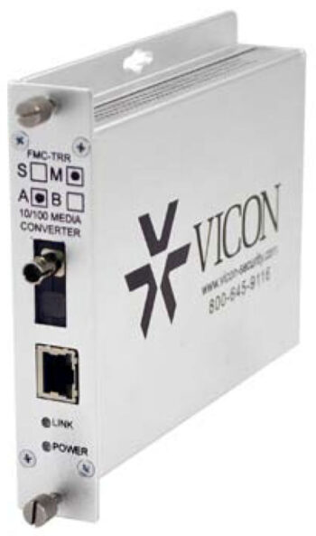 Upgrade your security system with Vicon Security FMC-TRRM-A, a 2-port rack-mount fiber-to-Ethernet media converter. Extend Ethernet range up to 2 miles (3.22 km) and withstand extreme temperatures. Pair with FMC-TRRM-B for a reliable fiber link!