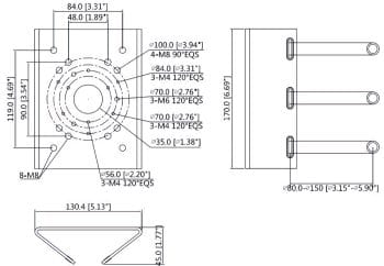 Dahua DH-PFA150 Is a Pole Mount Bracket Made of SECC And SUS304 Stainless Steel. Compatible With Dahua Cameras. Black or White Color Dimensions.