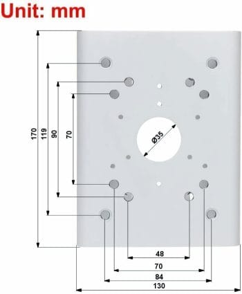 Dahua DH-PFA150 Is a Pole Mount Bracket Made of SECC And SUS304 Stainless Steel. Compatible With Dahua Cameras. Black or White Color Hole Dimensions