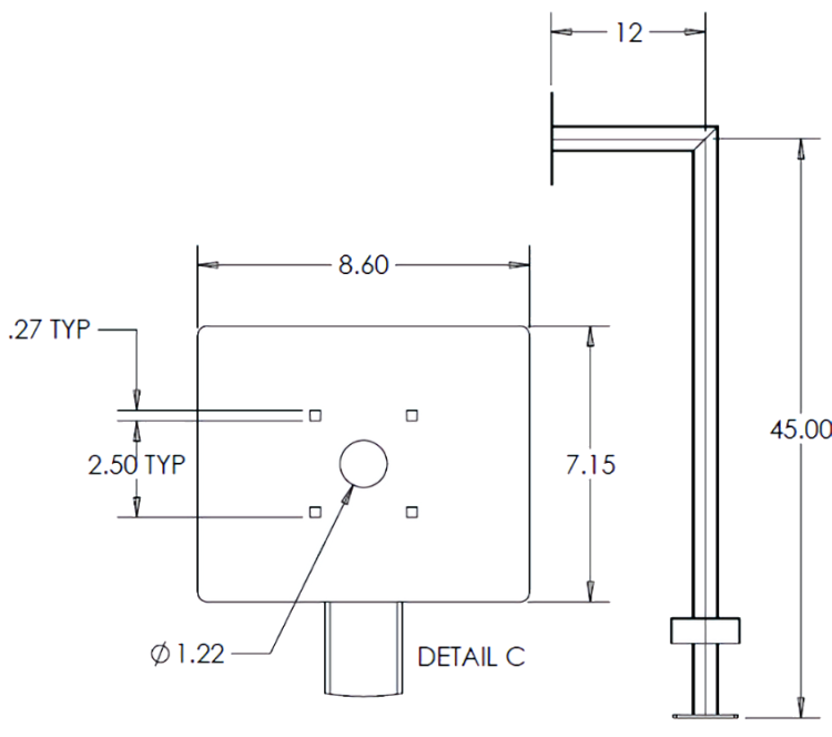 22PE1-DOOR-01-304 DoorBird pedestal dimensions drawing