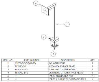 22PE1-DOOR-01-304 DoorBird pedestal parts diagram