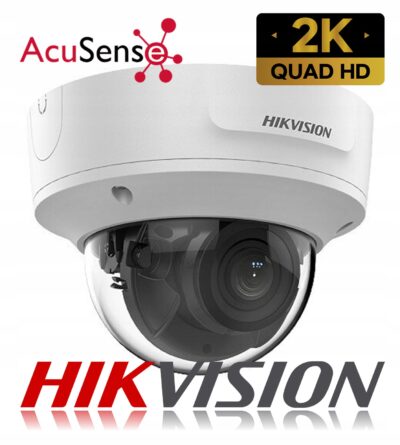 Hikvision AcuSense DS-2CD2743G2-IZS 4MP Outdoor Network Dome Camera with Night Vision and 2.8-12 mm Lens White Wires HD View